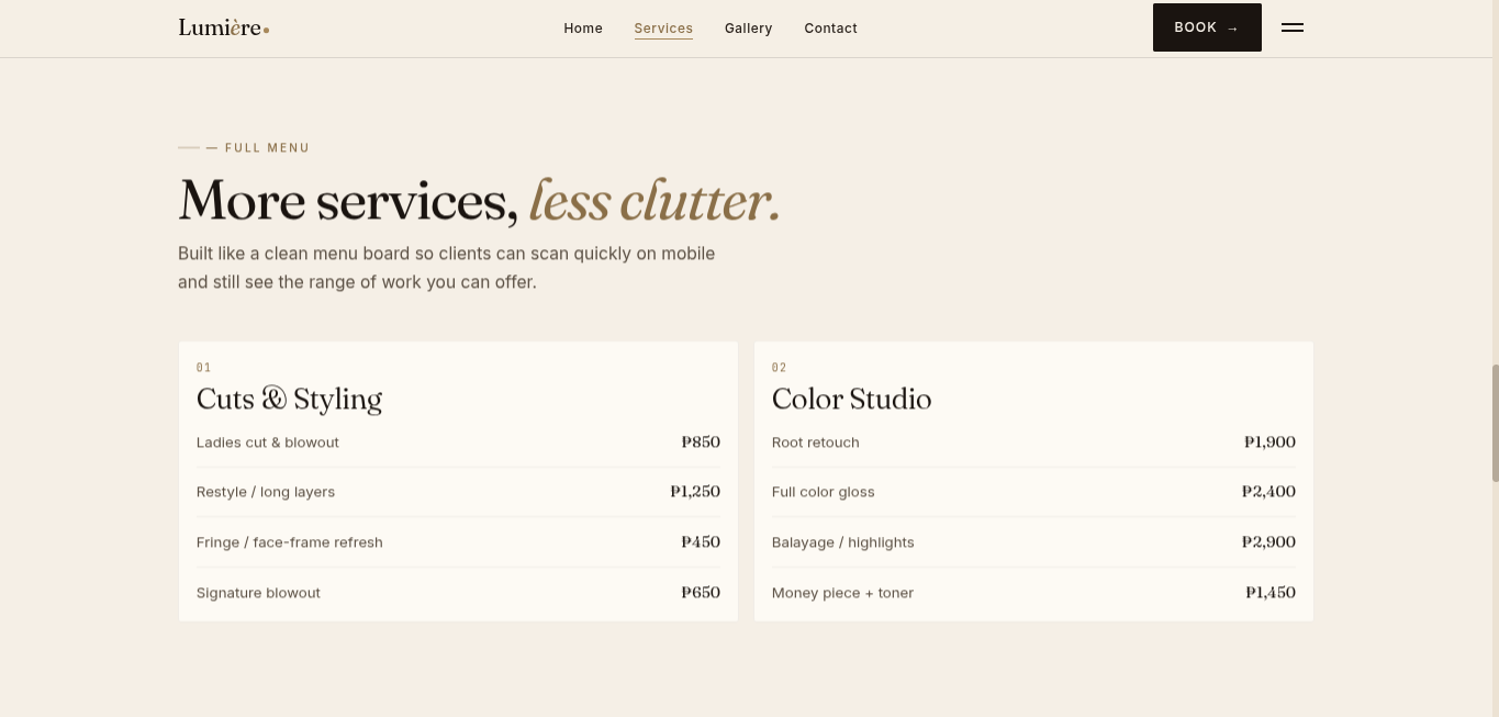 Lumiere website screenshot 3 of 4